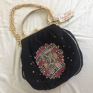 Black Betsy Johnson Betsyville Velour Bag